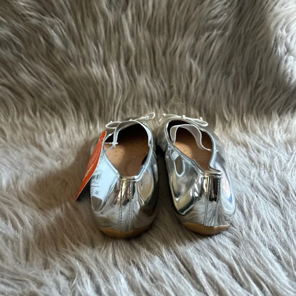 Wonder Nation Bow Ballet Flats Big Girls Size 6 Silver Slip On Mary Jane Shoes